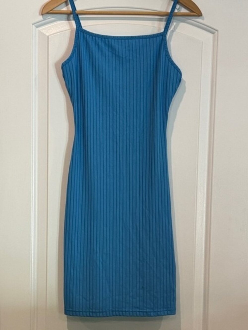 🔵 Blue Ribbed Spaghetti Strap Mini Dress